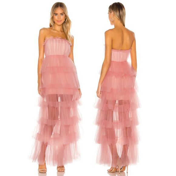 Lovers and Friends Bobbit Gown Strapless Tiered Ruffle Tulle Blush Whimsical - Picture 1 of 16